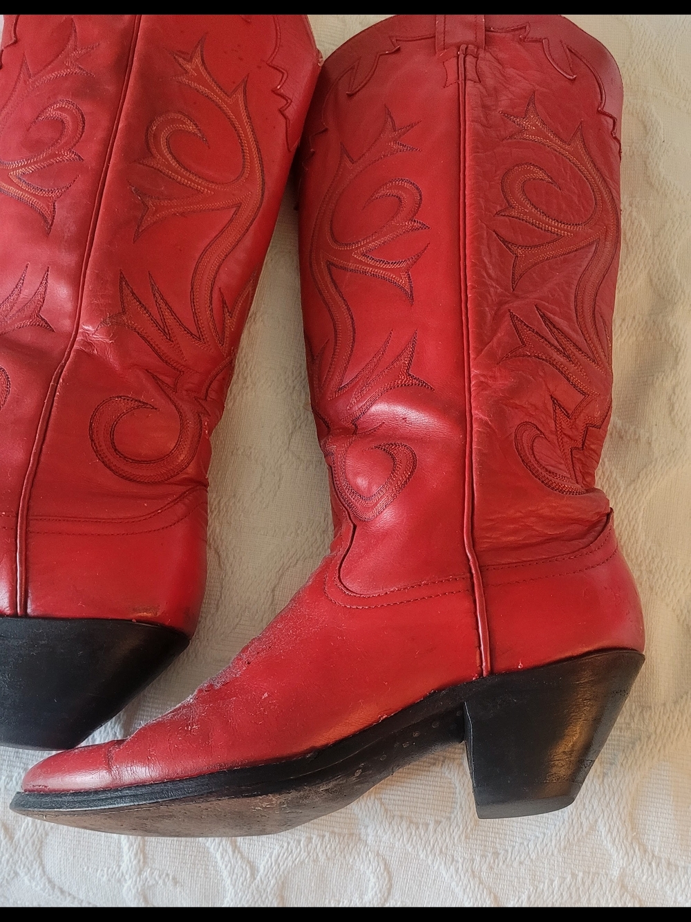 Women's Red Leather Western Heeled Boots